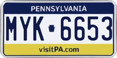 PA license plate MYK6653