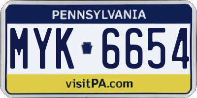 PA license plate MYK6654
