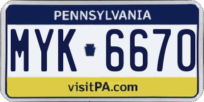 PA license plate MYK6670
