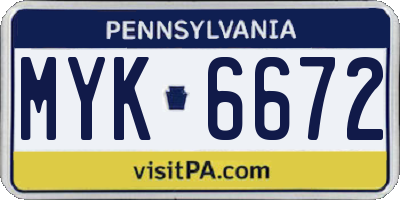 PA license plate MYK6672