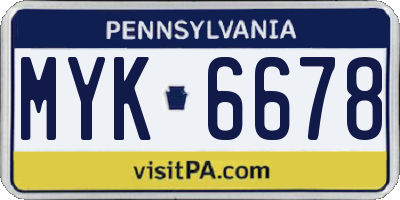 PA license plate MYK6678