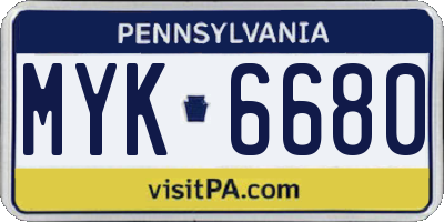 PA license plate MYK6680