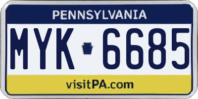 PA license plate MYK6685