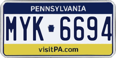 PA license plate MYK6694