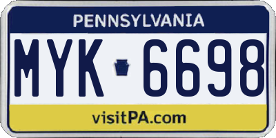 PA license plate MYK6698