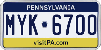 PA license plate MYK6700