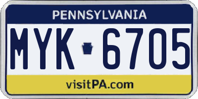 PA license plate MYK6705