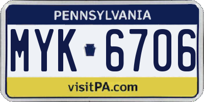 PA license plate MYK6706