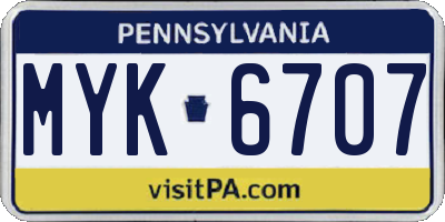 PA license plate MYK6707