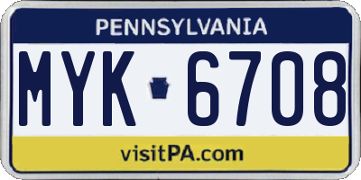 PA license plate MYK6708