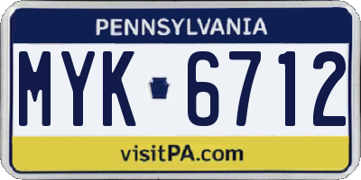 PA license plate MYK6712