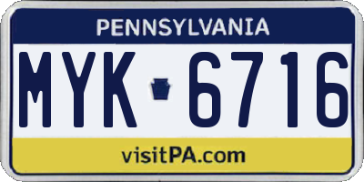 PA license plate MYK6716