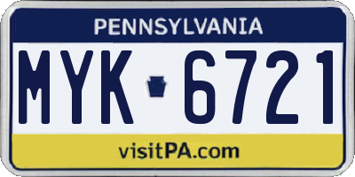 PA license plate MYK6721