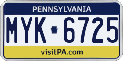 PA license plate MYK6725