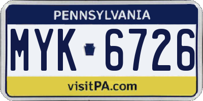 PA license plate MYK6726