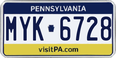 PA license plate MYK6728