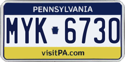 PA license plate MYK6730