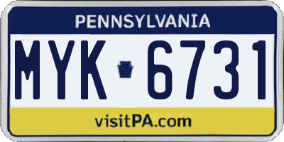 PA license plate MYK6731