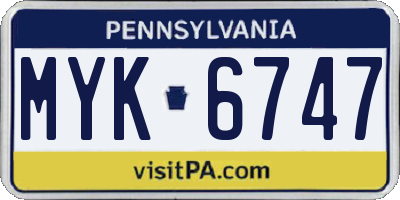 PA license plate MYK6747