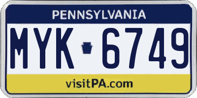 PA license plate MYK6749