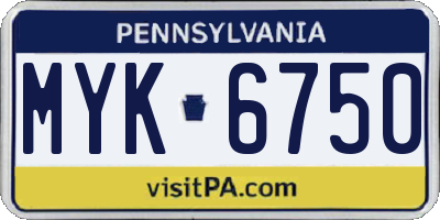 PA license plate MYK6750