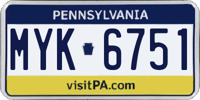 PA license plate MYK6751