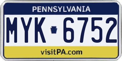 PA license plate MYK6752