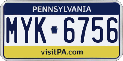 PA license plate MYK6756
