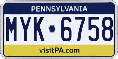 PA license plate MYK6758