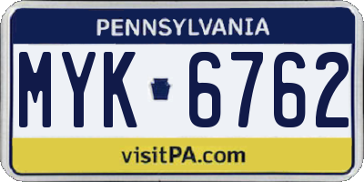PA license plate MYK6762