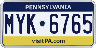 PA license plate MYK6765