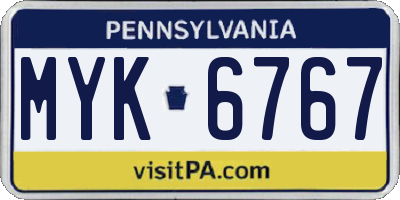 PA license plate MYK6767