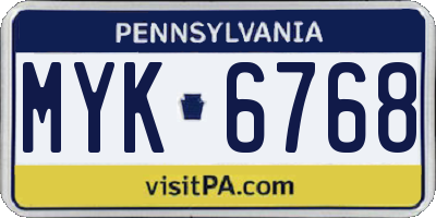 PA license plate MYK6768