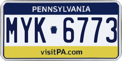 PA license plate MYK6773