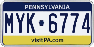PA license plate MYK6774