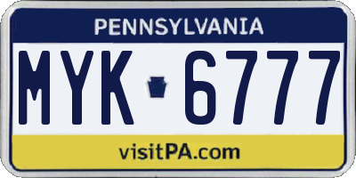 PA license plate MYK6777