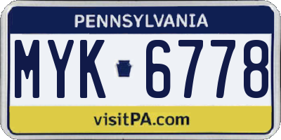 PA license plate MYK6778