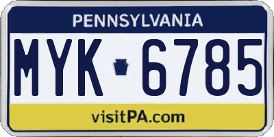 PA license plate MYK6785
