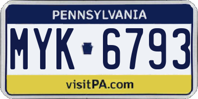 PA license plate MYK6793
