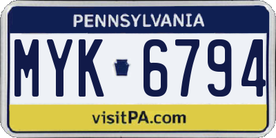 PA license plate MYK6794