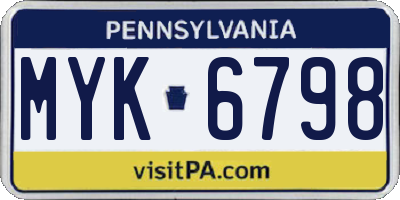 PA license plate MYK6798