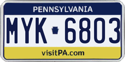 PA license plate MYK6803