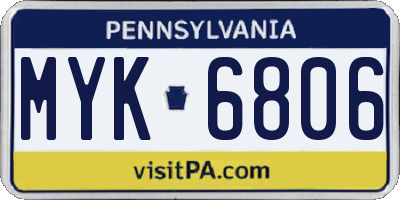 PA license plate MYK6806