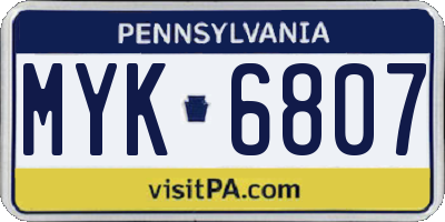 PA license plate MYK6807