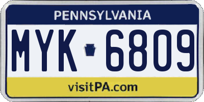 PA license plate MYK6809