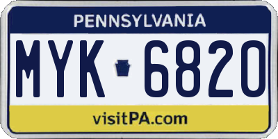 PA license plate MYK6820