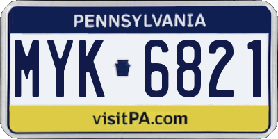 PA license plate MYK6821