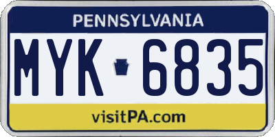 PA license plate MYK6835