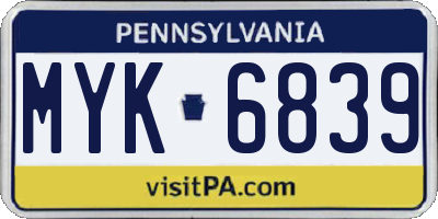 PA license plate MYK6839