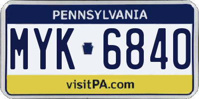 PA license plate MYK6840